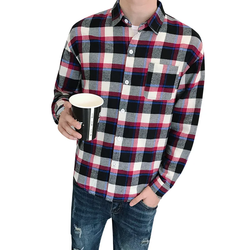 

Spring New Plus Size 5XL-S Long Sleeve Plaid Shirts for Men Clothing Front Pocket Decor Loose Casual Blouse Homme Streetwear Hot
