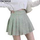 Женская плиссированная юбка в клетку, клетчатая мини-юбка в стиле Харадзюку, милая зеленая клетчатая юбка с высокой талией в Корейском стиле, студенческие шорты