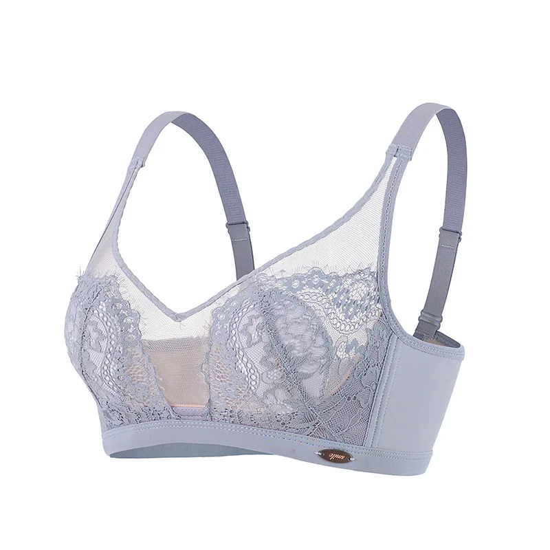 

Elovegirl Summer Sexy Lace Plus Size Bralette Grey Backless Bra Fashion Gather Thin BC Cup Underwear Sexy Push up Women Lingerie