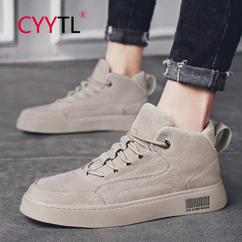 

CYYTL New Fashion Men's Leather Casual High Top Shoes Anti-Slip Skate Sneakers Warm Ankle Botas Outdoor Sports Chaussures Homme