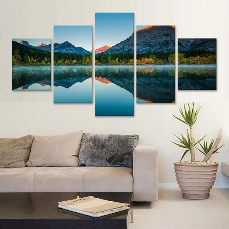 Озеро горы отражение Печать на холсте картина Гостиная Wall Art 5 шт. фотографии