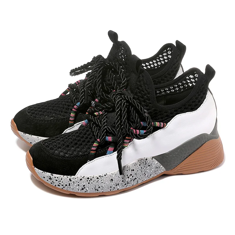 

Shoes Woman MOOLECOLE New Fashion Women Sneakers Lace-Up High Heels Women Shoes Air Mesh Casual Shoes 2-8215