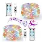 Звуковая активация Светодиодная музыкальная гирлянда на батарейкахUSB питание 5 м 10 м Серебряная проволочная Гирлянда для дома, Рождества, свадьбы, вечеринки, украшения