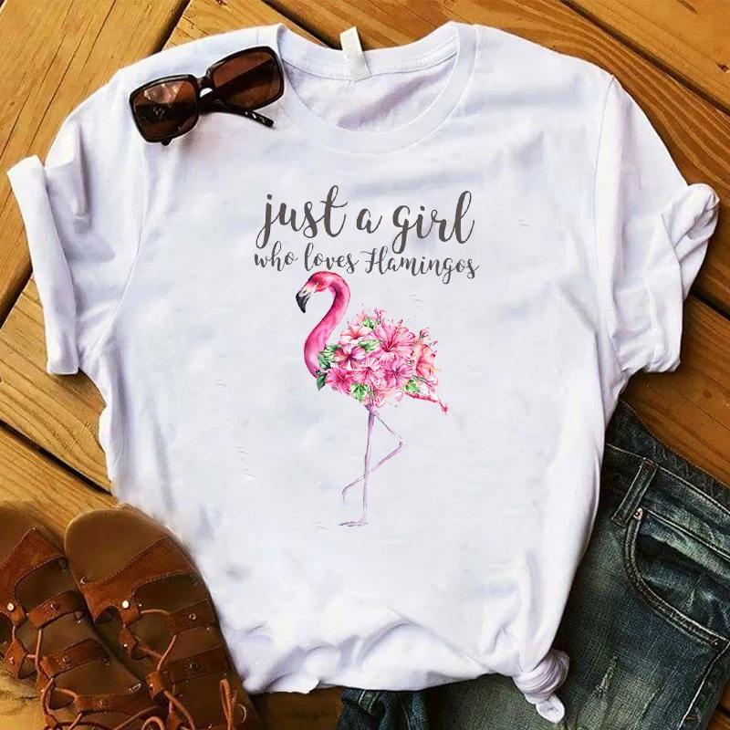 Женская футболка с надписью Just A Girl Love Flamingo принтом женская женские топы одежда