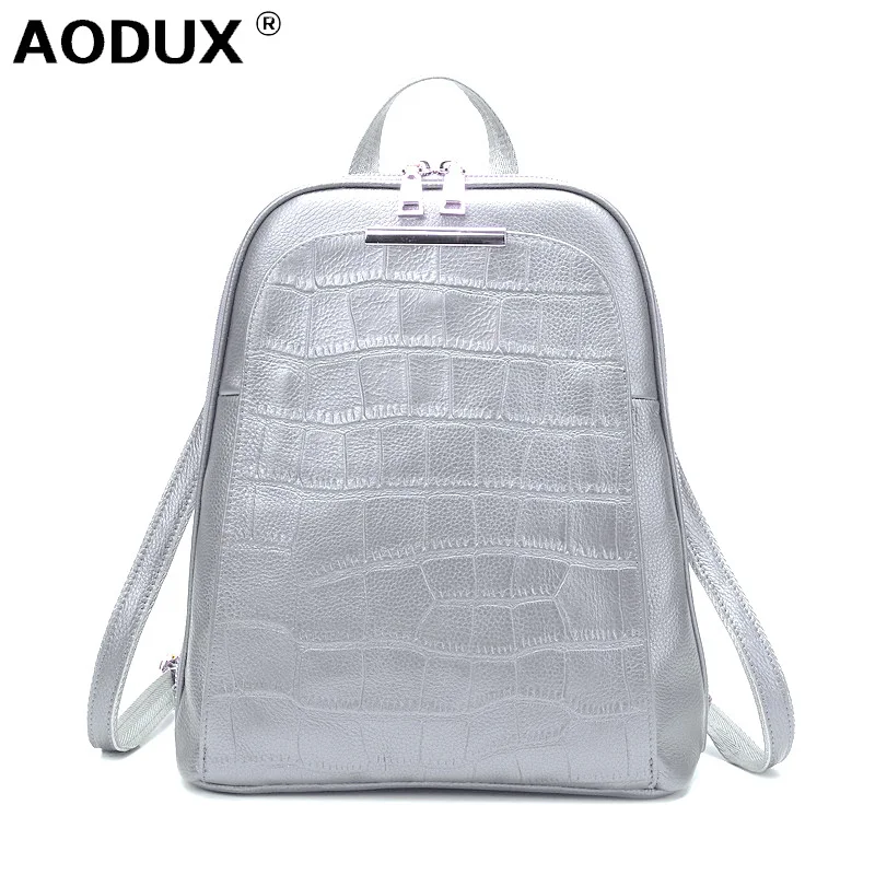 AODUX-Mochila De piel 100% auténtica para mujer, bolso escolar de piel de...