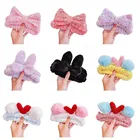 Повязка для волос для мытья лица, мягкая теплая повязка на голову из кораллового флиса с бантом и ушками животных для женщин и девочек, тюрбан, модные аксессуары для волос