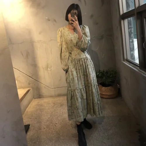 Женское платье с оборками на подоле Длинное свободное Цветочное большого