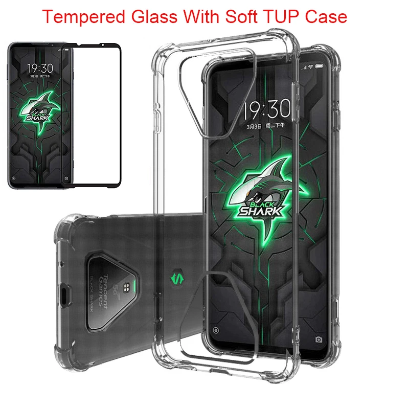 1Pc Full Tempered Glass Screen Protector +1Pcs Antiskid Silicon Soft Case For Xiaomi Black Shark 3 Phone | Мобильные телефоны и