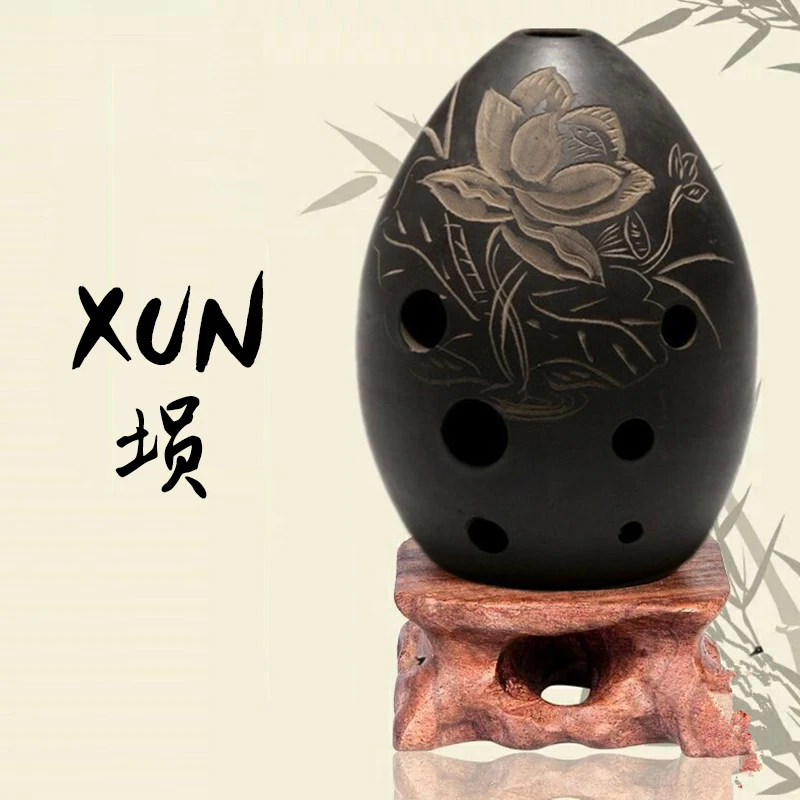Ручная полировка керамический Xun 8 отверстий Ocarina черная глина музыкальный