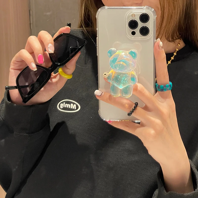 3D корейский мультяшный медведь кольцо держатель стенд прозрачный мягкий чехол