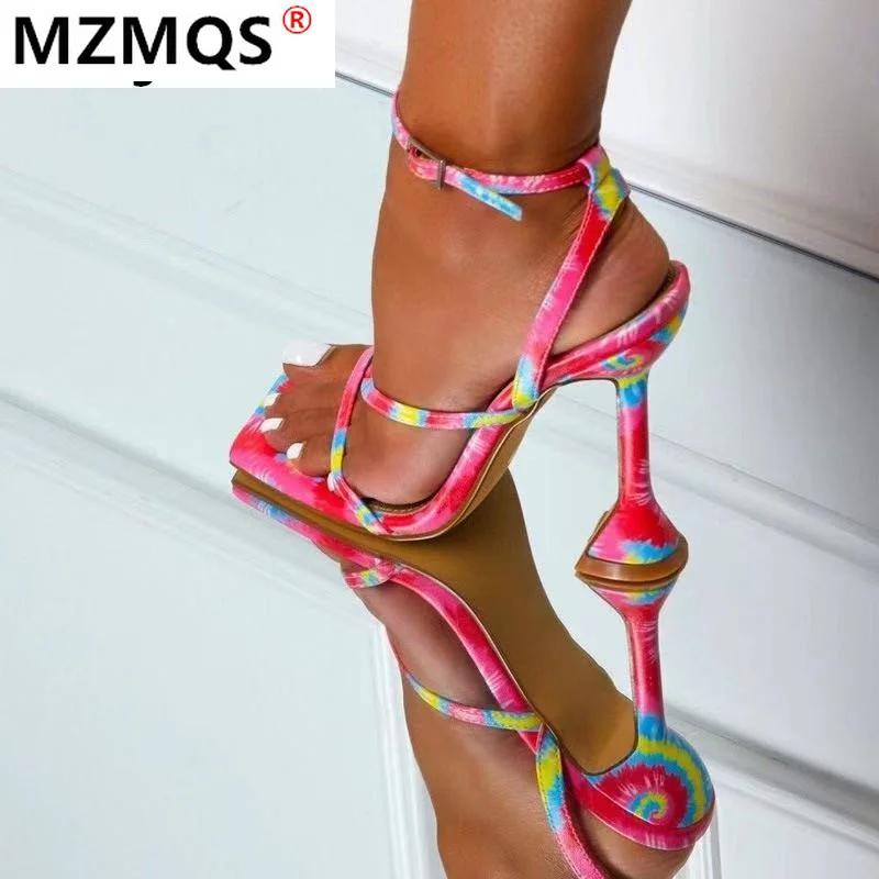 

2021 New Summer Women's Shoes High Heels Women's Color Sandals Ankle Buckle Sexy Open Toe High Heels Fashion Party Sandals Woman