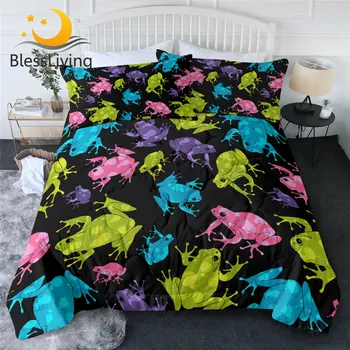 BlessLiving Frog Summer Quilt Watercolor Cool Blanket Cartoon Animal Kids Bedding 3pcs Colorful Comfortable Housse De Couette 1