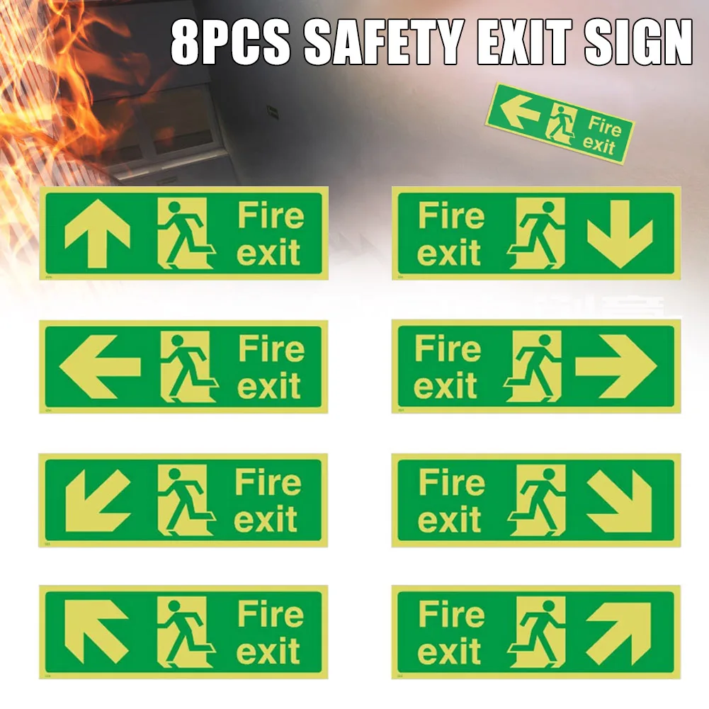 8 шт. фоторегулирующий знак Fire Exit 300x100 мм пластиковые стрелы всех направления