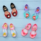 Босоножки для девочек из прозрачного пластика, детские синие модельные туфли с цветами, 2020