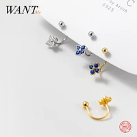 wantme 925 sterling silver korean hook piercing small zircon four leaf clover stud earring for women party charm jewelry gift