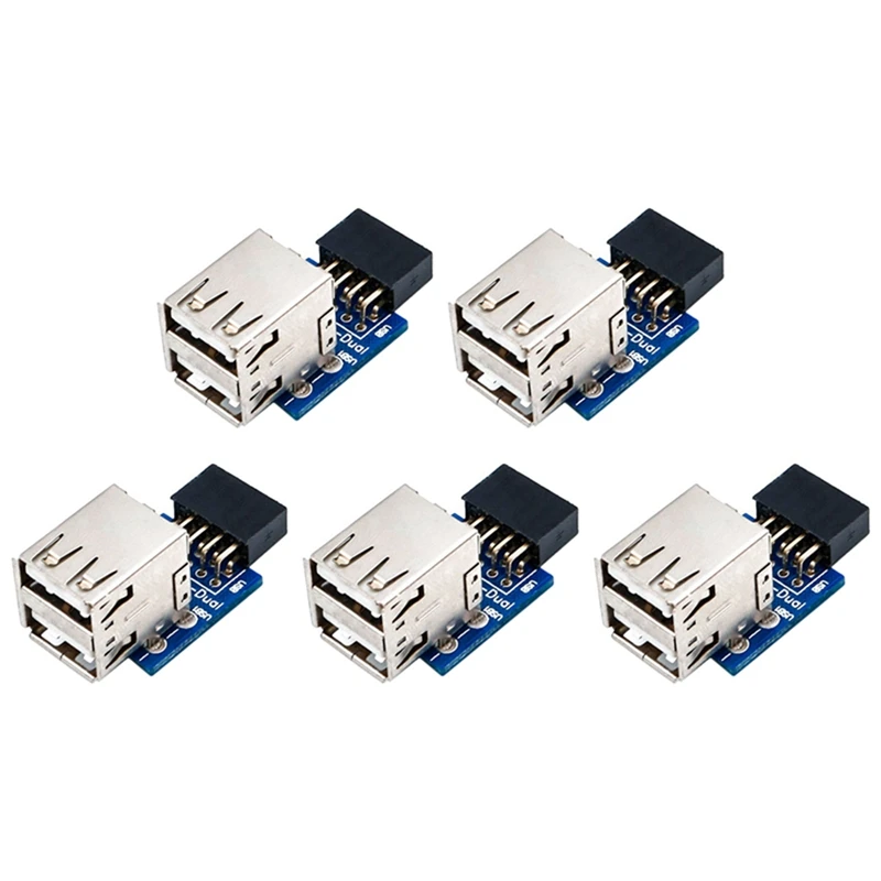 

5PCS 9Pin Motherboard to Dual USB2.0 Adapter 9 Pin Female Converter PCB Board Card Extender Internal Computer Connector