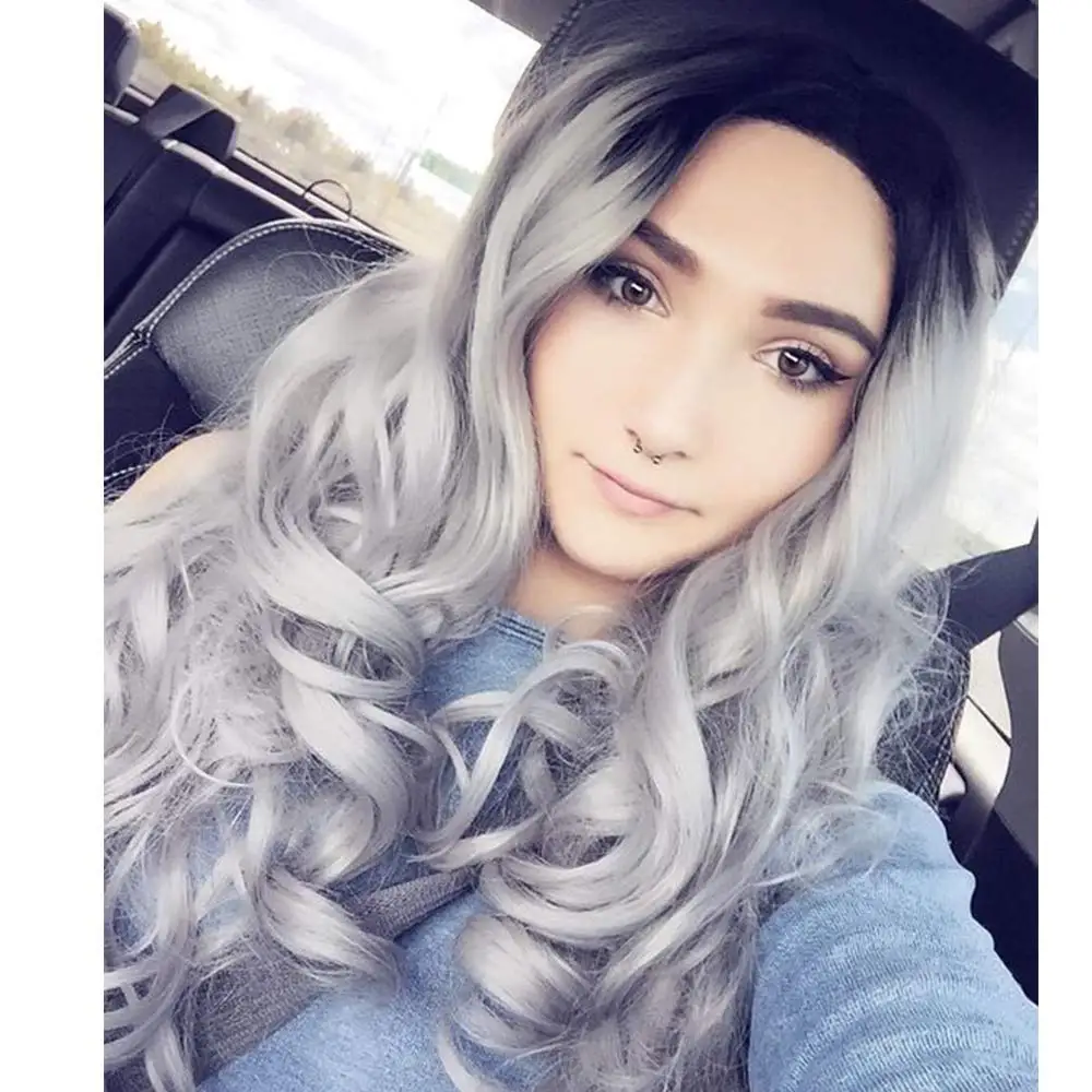 Парик FREEWOMAN серые синтетические парики с эффектом омбре длинные волнистые для