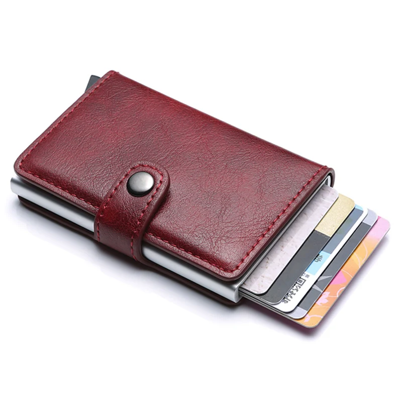 Hasp мужской кредитный держатель для карт RFID Блокировка из искусственной кожи Автоматический Бизнес ID держатель для карт Алюминиевый металлический мужской кошелек для карт - Цвет: 5