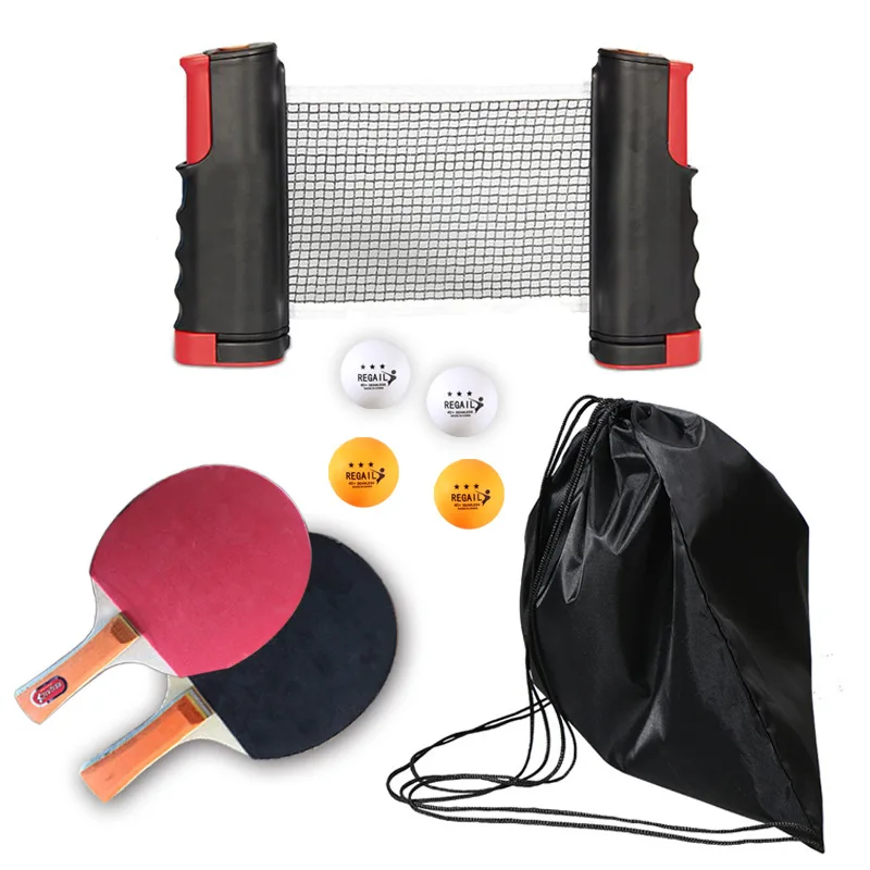 

Portable Ping Pong Racket Retractable Table Tennis Net Set Pimples In Long Handle Paddle With 4 Balls + Bag