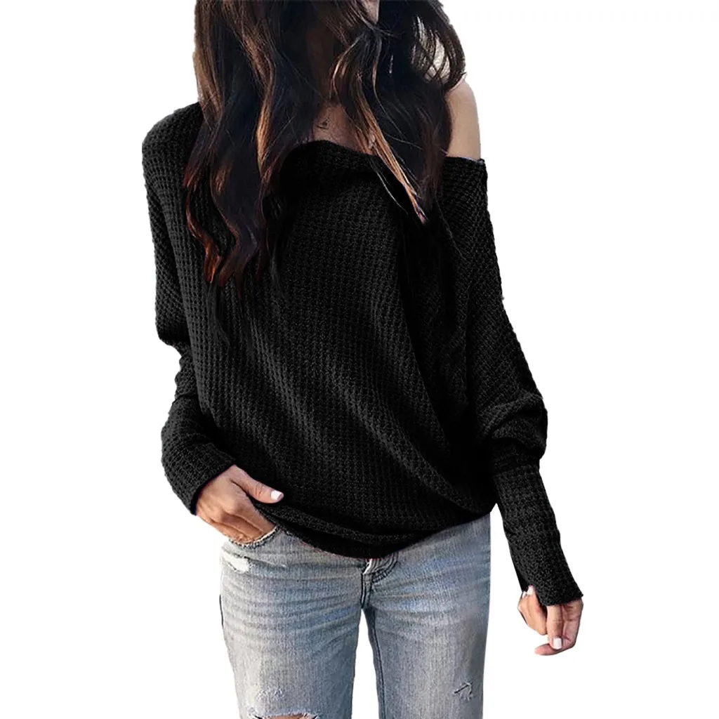 Fashion Women Casual Simple Skew Collor Long Sleeve Sweater Comfort Solid Slim Top 10.7 | Женская одежда