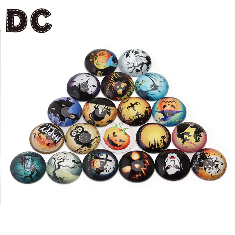DC 20pcs/lot Happy Halloween Photo Glass Cabochon 25 20 12 10 mm Round Cabochons For Jewelry Making Findings Accessories | Украшения и