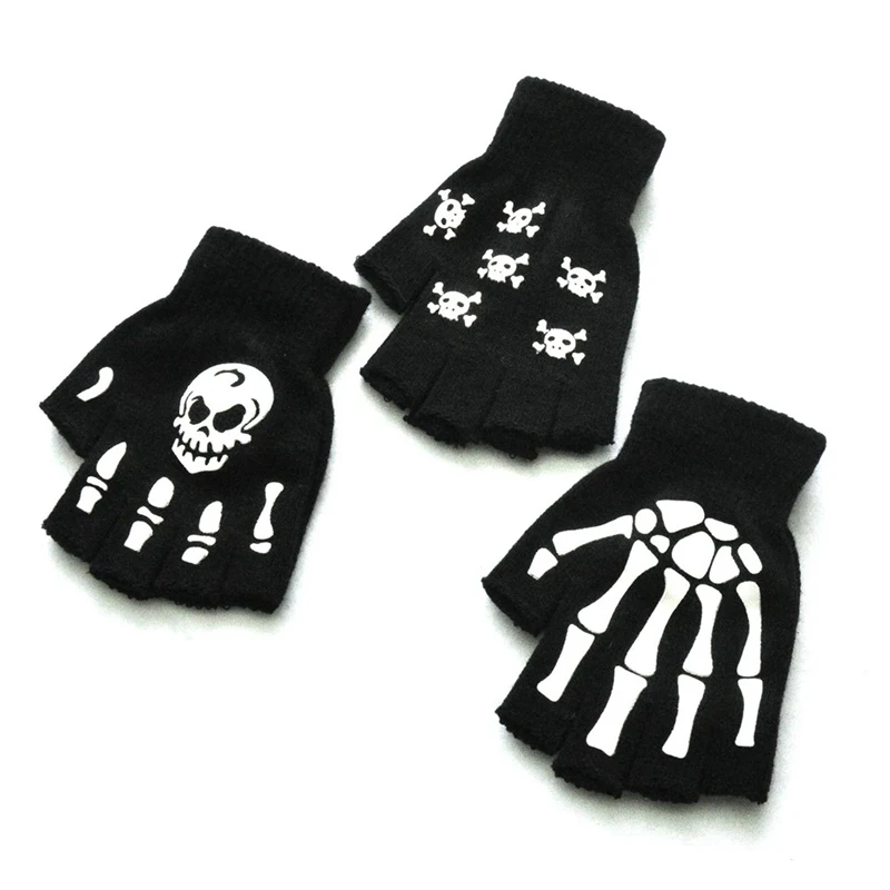 

Halloween Style Gloves Horror Skull Claw Bone Skeleton Half Gloves Novelty Unisex Mitten Gloves Winter Hand Warmer