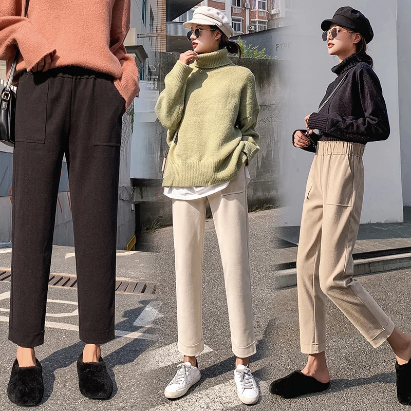 Женские шерстяные шаровары REALEFT повседневные брюки с карманами и высокой талией