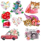 Термотрансферы с изображением животных из мультфильмов, термотрансферы для футболок, одежды, аппликация с сердцем и цветами, термотрансферы для одежды, стирающаяся наклейка