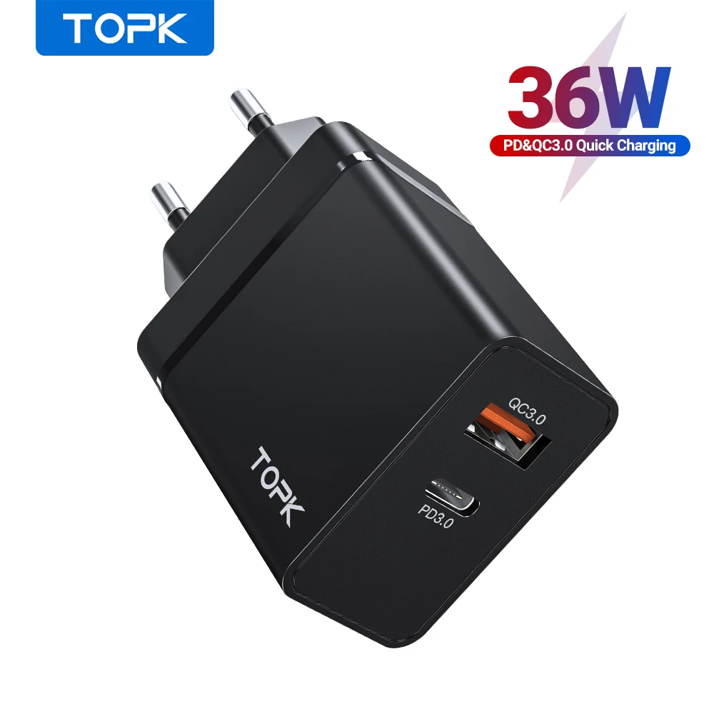 Быстрое зарядное устройство TOPK 36 Вт USB C быстрая зарядка PD 3 0 переходник для iPhone 11 X