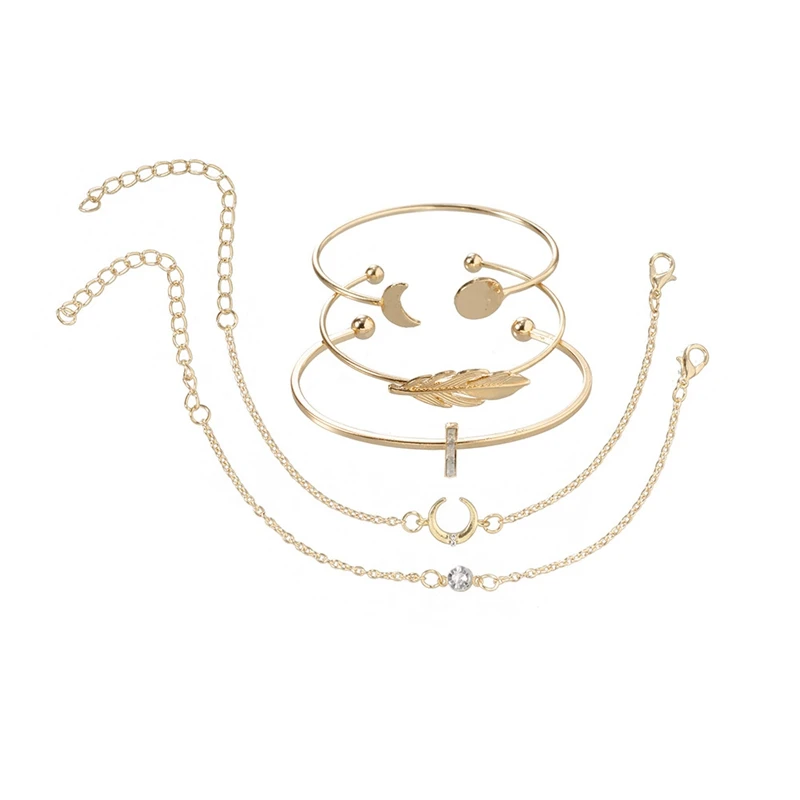 5 шт./компл. простой браслет с перьями солнцем луной Женские Геометрические