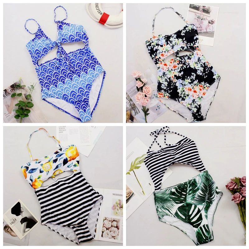 MUOLUX 2020 сексуальный купальник с высокой горловиной и открытой спиной принтом