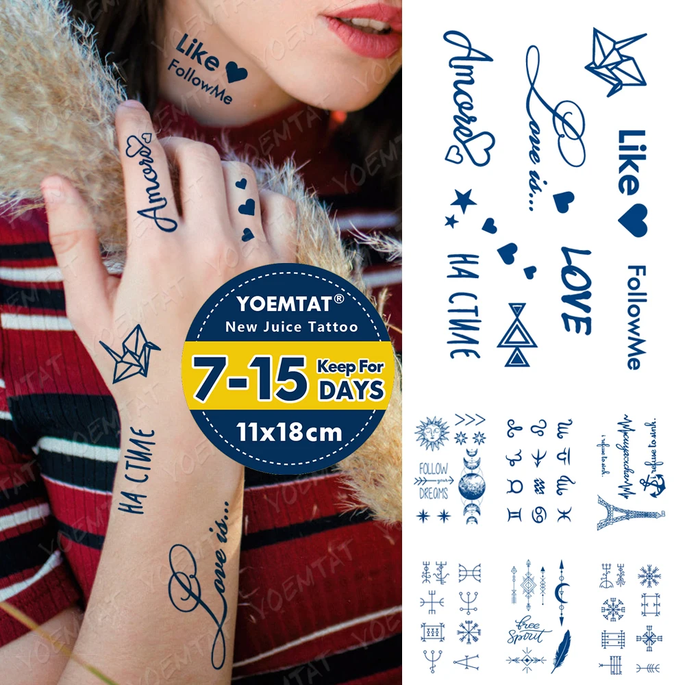 

Juice Ink Tattoos Body Art Lasting Waterproof Temporary Tattoo Sticker English Love Text Tatoo Arm Fake Cute Little Tatto Women