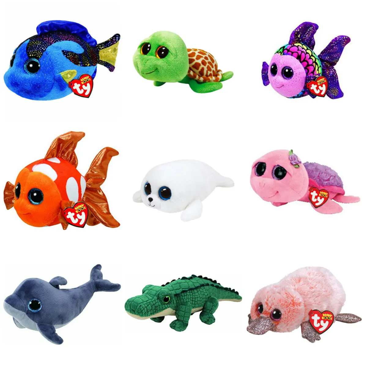 Ty Beanie мягкие животные плюшевые игрушки морской мир черепаха Кит клоун рыба кукла