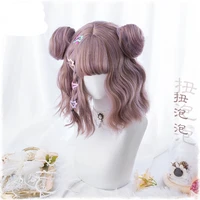 new harajuku kawaii lolita daily gothic short curly hair cosplay costume wig for womens halloween party with buns wig cap