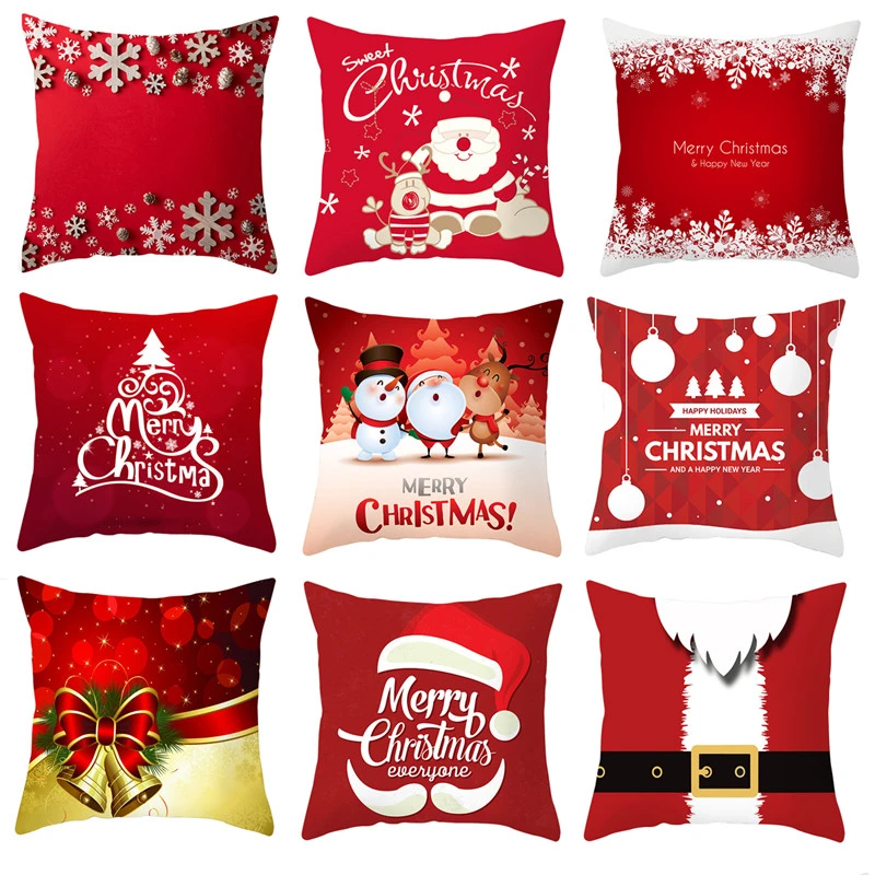 

45x45Cm Red Christmas Pillow Case Snowflake Elk Pillowcase Santa Claus Cushion Cases Pillow Cover New Year Xmas Cushion Covers