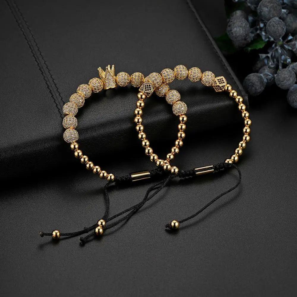 Boniskiss 2pcs Beaded Bracelet Crown King Couple Bracelets Sets Adjustable Stainless Steel bracelets Men And Women Jewelry Gift | Украшения