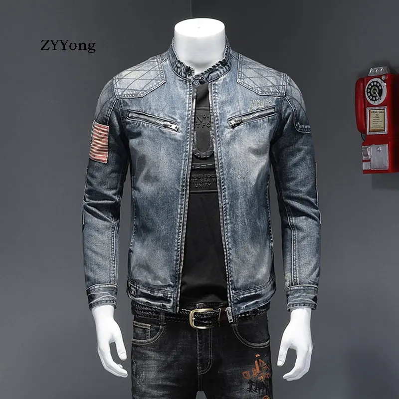 Мужская джинсовая куртка ZYYong в европейском и американском стиле с бархатным