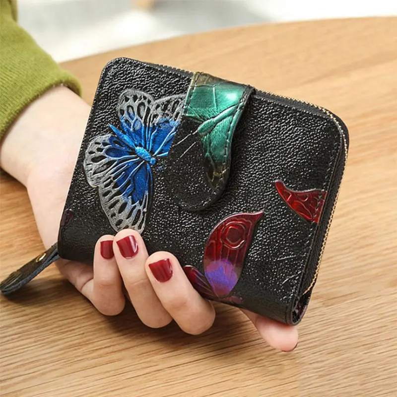 Складной женский кошелек из натуральной кожи с принтом животных мини клатч