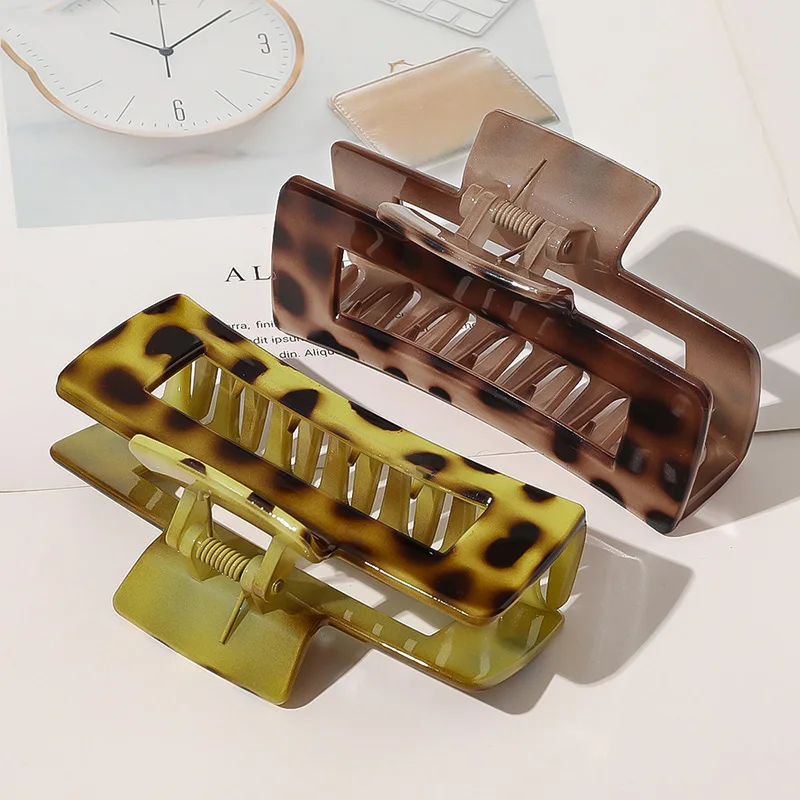 

Korean Geometric Acetate Hair Claws Big Size Square Hair Crabs Clip Leopard Grain Hair Clamps For Women Fashion Hair Accessories