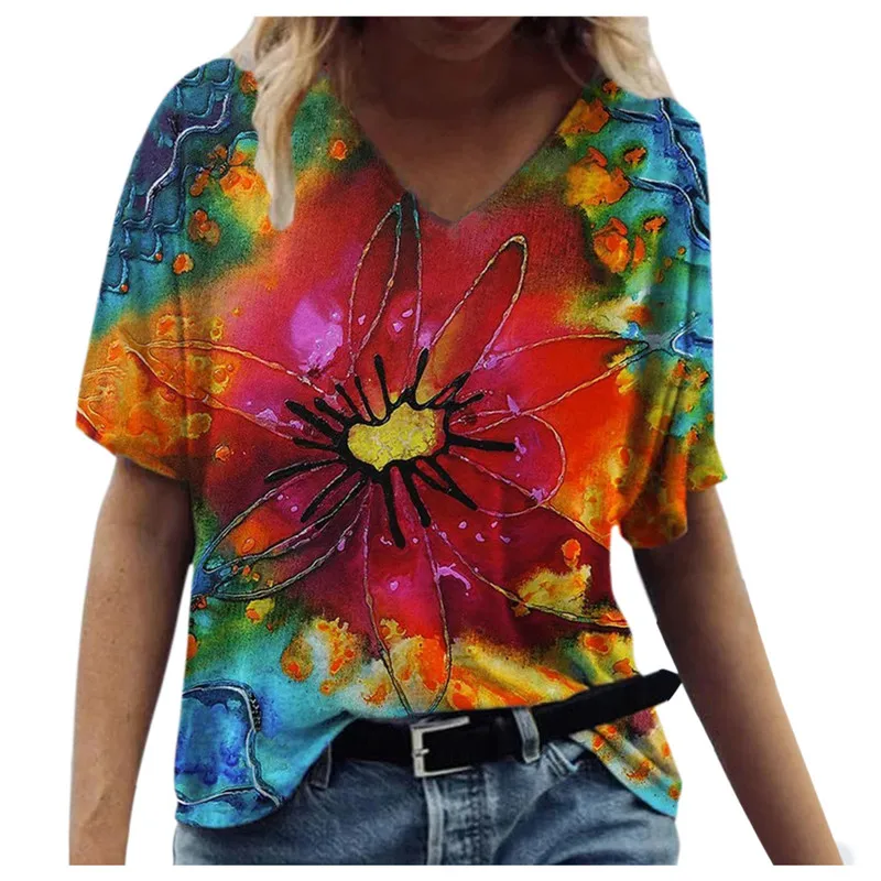 

New 3D Print Women T shirt S-5XL OverSized Short Sleeve Floral Tee Tops shirts Summer Fashion V-neck Loose Casual Femme T shirts