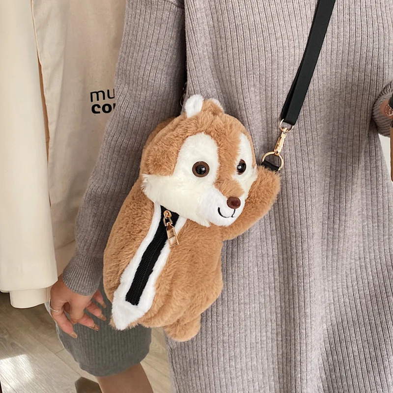 

Kawaii Girl Warm Plush Messenger Side Bags Winter New Lady Soft Clutch Shoulder Bag Women Squirrel Shape Creative Crossbody Bag