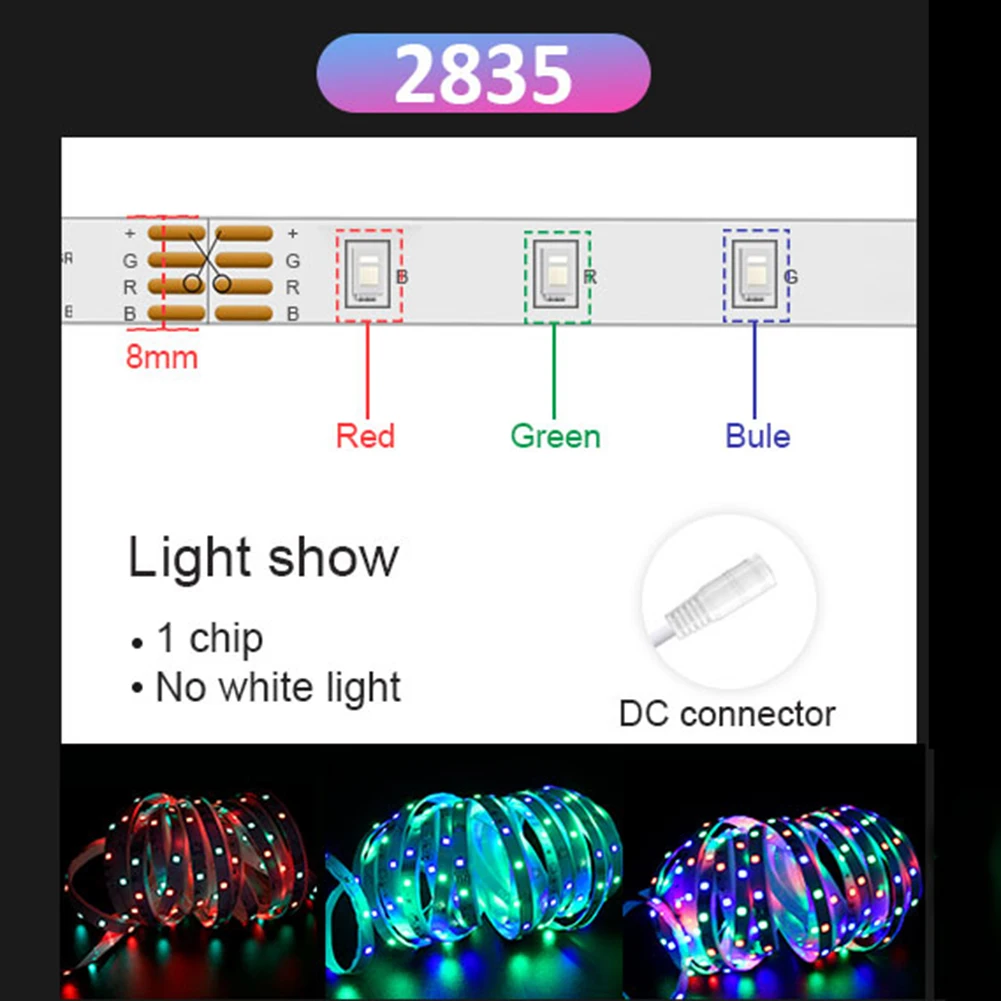 

LED Strip Lights Phone Bluetooth APP RGB 2835 SMD Flexible Ribbon Lamp Tape Diode Backlight DC 12V for Desk Screen TV Background