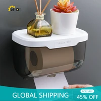 wall mounted toilet paper holder waterproof tray roll tube for toilet mobile phone storage shelf tray tissue shelf bathroom box
