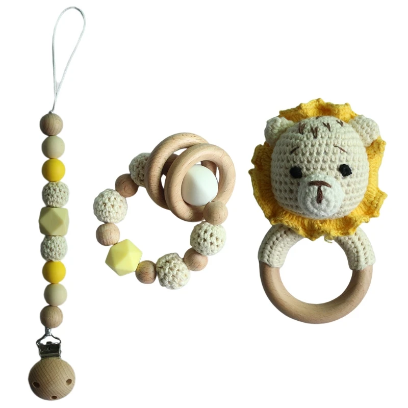 

Baby Pacifier Clip Teething Bracelet Crochet Lion Soother Chain Rattle Teether