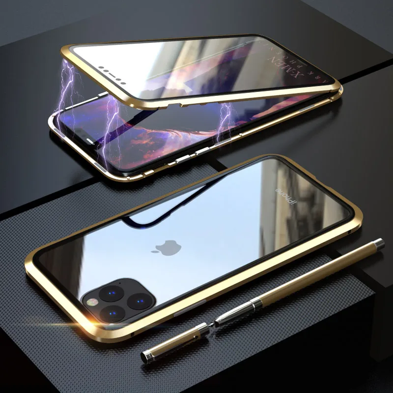 Двухсторонняя для стекла чехол на магните Apple iPhone 11 Pro Max Магнит Чехол класса люкс