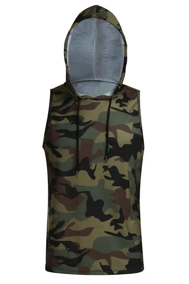 

New Sport Fitness Hoodie Shirt Camouflage Clothes Mens Tactical Vest Breathable Running Training Stretch Vest