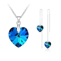 top sale romantic crystal ocean heart real 925 sterling silver pendant necklace earring jewelry gift sets for women girls
