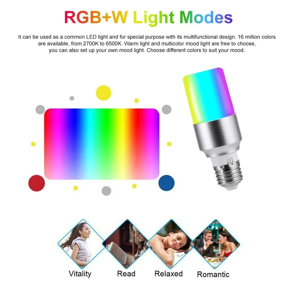 NEWKBO V15 умный wifi светодиодный светильник RGB + W Светодиодный 6 Вт E26 с регулируемой