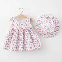 summer outfit toddler girl dresses korean fashion cartoon cute print cotton baby princess dresssunhat newborn clothes set bc002