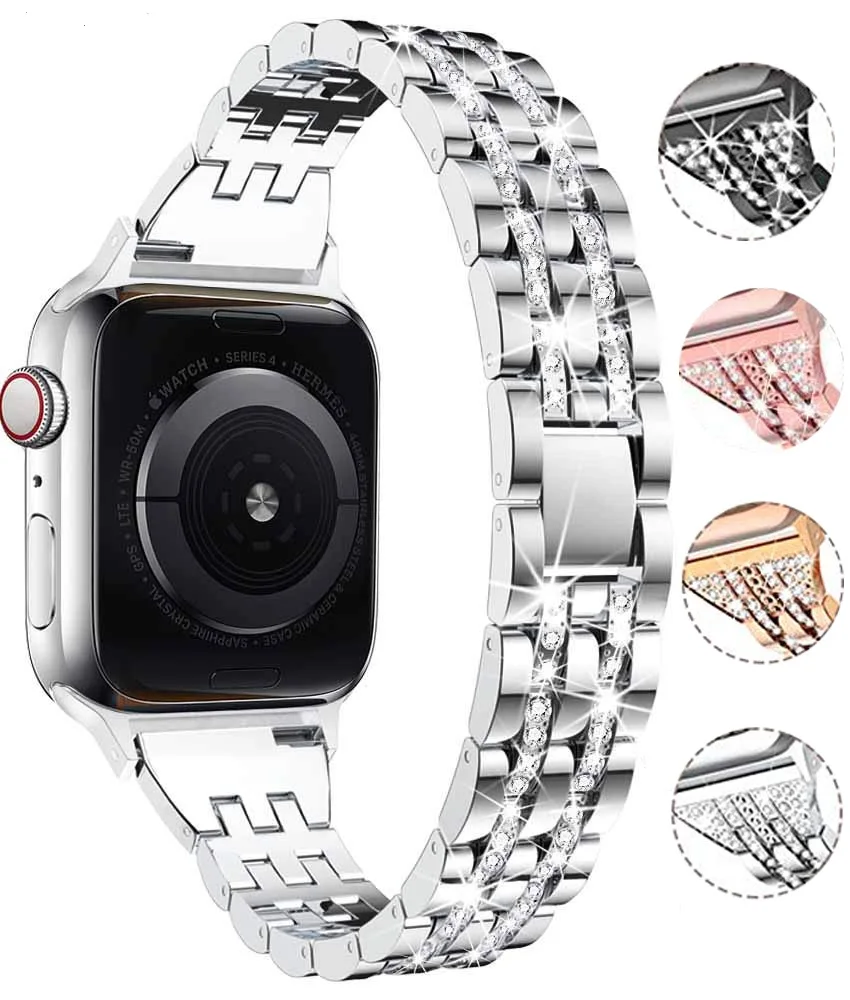 

Металлический ремешок со стразами для ремешка Apple Watch 44 мм, 45 мм, 41 мм, 40 мм, роскошный браслет-Петля из нержавеющей стали для iwatch серии 7, SE, 6, 5, 4...